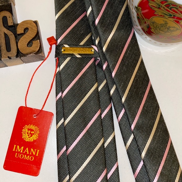 🆕IMANI UOMO Charcoal Grey with Pink & Cream Diagonal Stripes - Picture 1 of 10